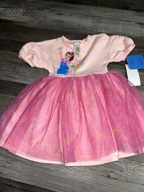 Pink Tulle Skirt Casual Dress for Girls - Playful Character Print